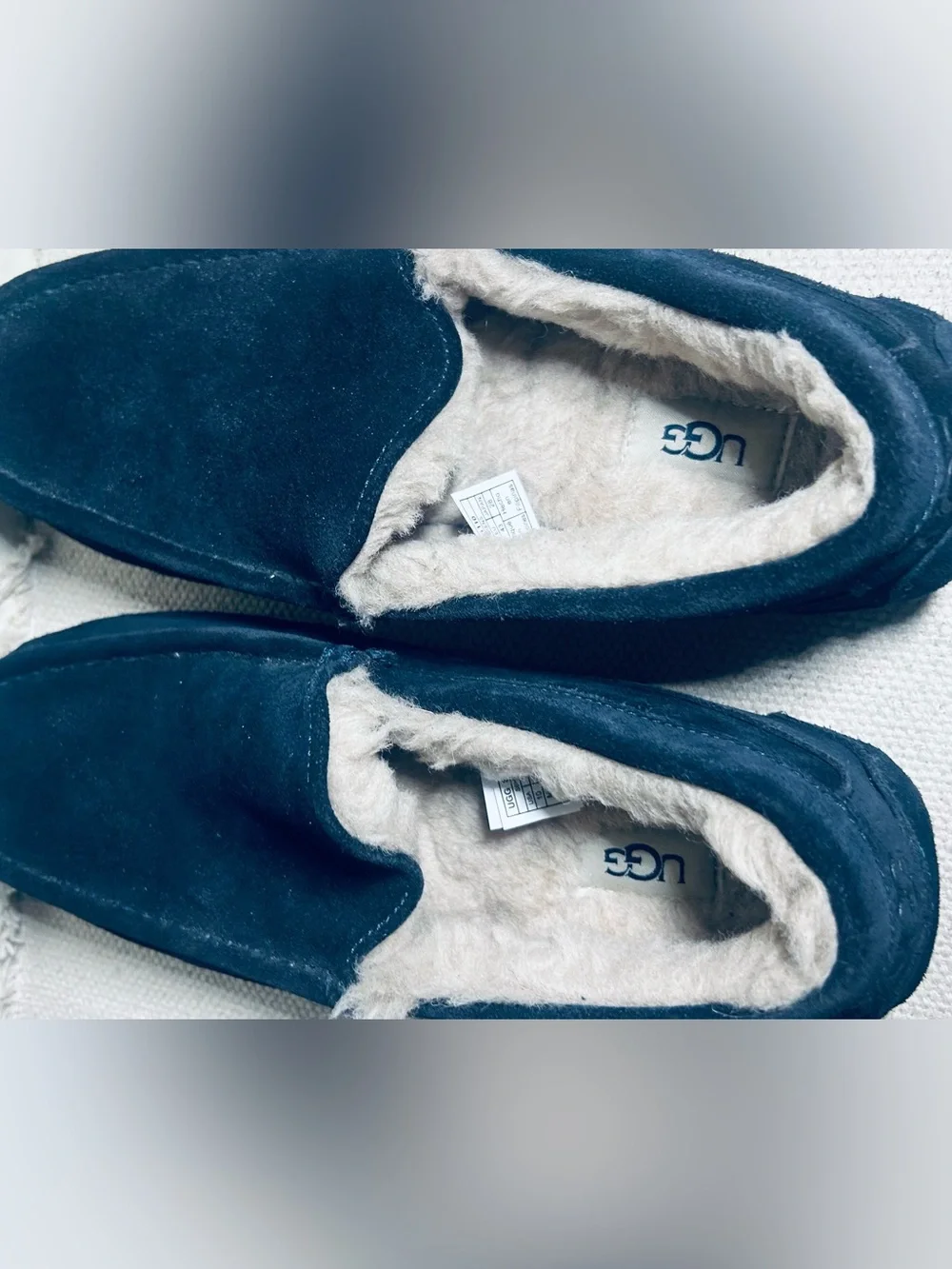 UGG Ascot Black Suede Shearling Slip-Ins
